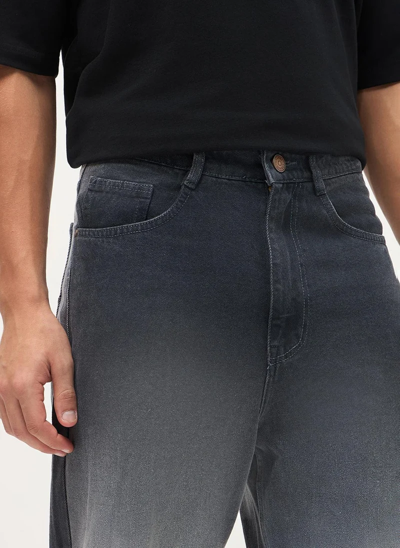 Urbano Fashion  Urbano Fashion Men's Dark Grey Loose Baggy Fit Heavy Washed Faded Denim Jeans Non-Stretchable for Men | Best Price UAE